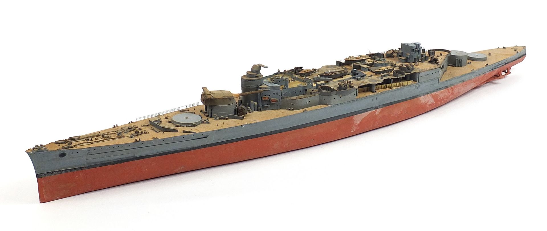 Large military interest model boat, 140cm in length