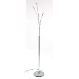 Contemporary chrome five branch standard lamp with glass shades, 170cm high