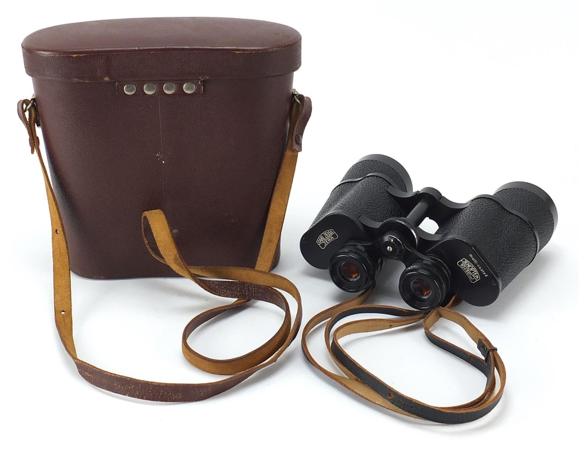 Pair of Carl Zeiss Jena 10 x 50 binoculars with brown leather case - Bild 2 aus 3