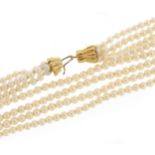 Mappin & Webb four row pearl necklace with 18ct gold clasp, 45cm in length, 29.0g
