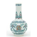 Chinese doucai porcelain vase hand painted with flower heads amongst scrolling foliage, six figure