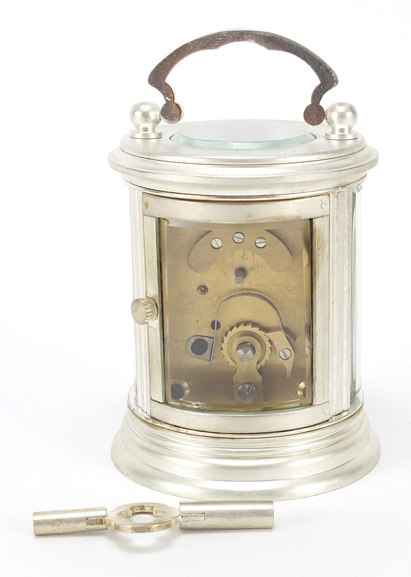 Miniature silvered cylindrical carriage clock with enamelled dial, 8cm high - Bild 2 aus 4