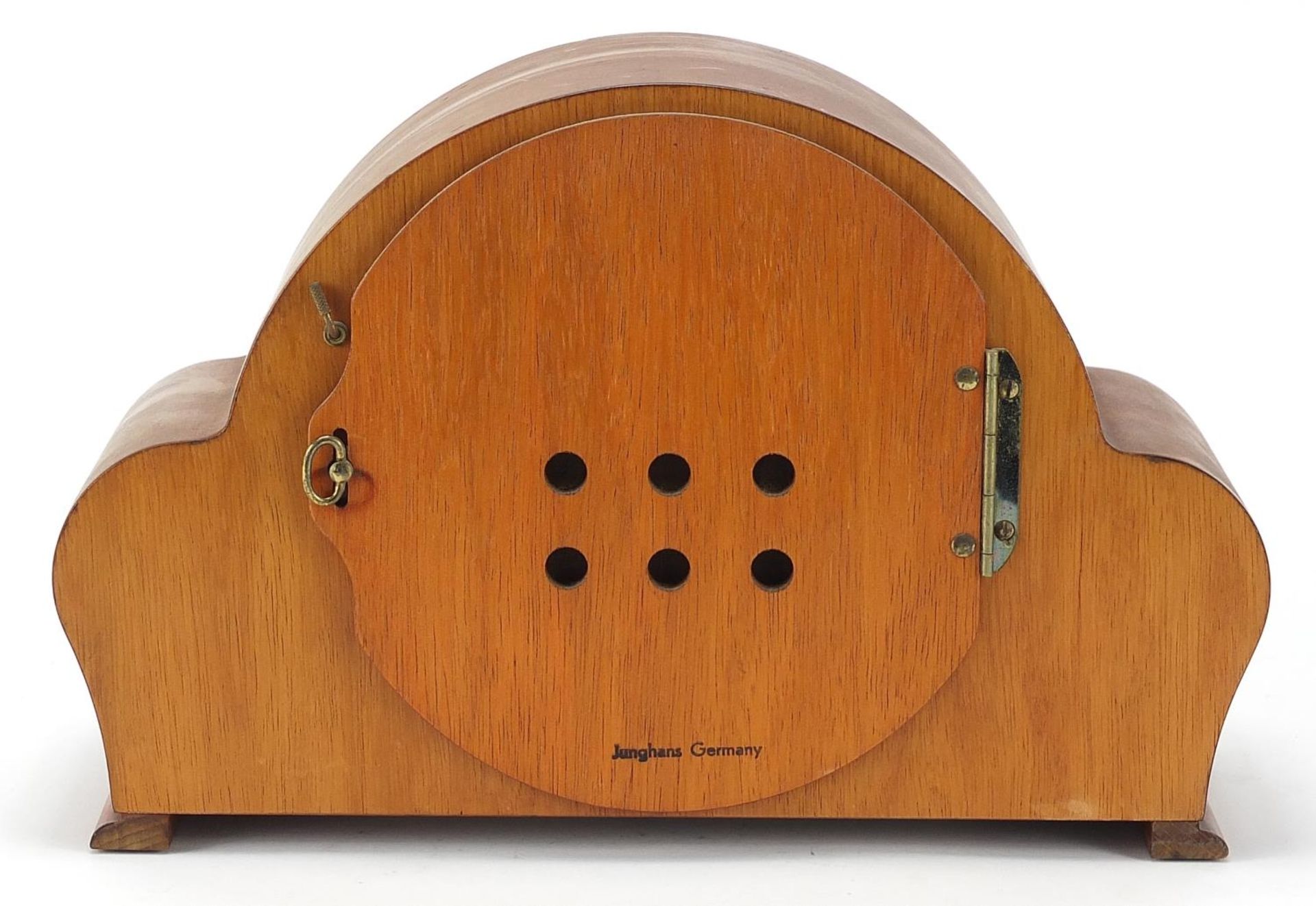 Junghans, German Art Deco style Westminster chiming mantle clock with Roman numerals, 30.5cm wide - Bild 3 aus 5