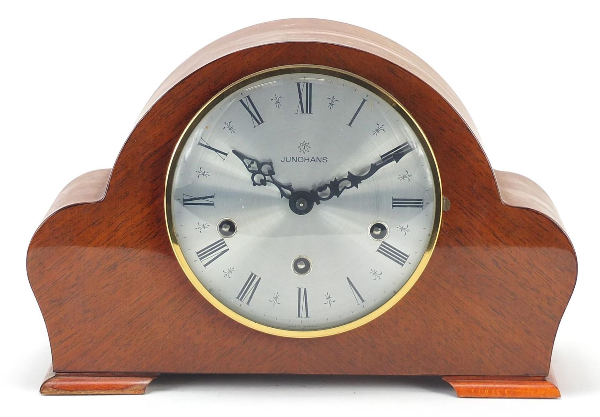 Junghans, German Art Deco style Westminster chiming mantle clock with Roman numerals, 30.5cm wide - Bild 2 aus 5