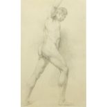 Circle of Sir Thomas Lawrence - Standing nude male, pencil on paper, inscribed in pencil verso,
