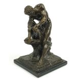 After Edme Demont, patinated spelter figure titled the wrestler Milo of Crotan, 34cm high