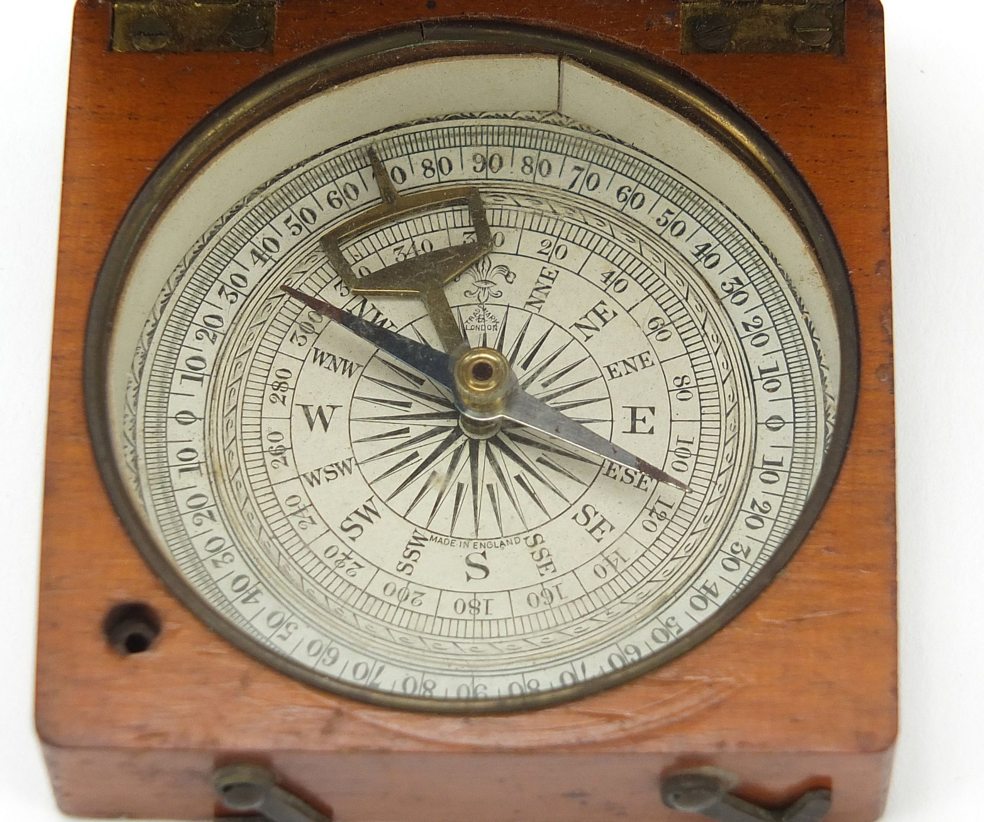 Victorian mahogany travelling compass, 6cm x 6cm - Bild 2 aus 5