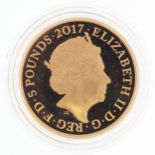 2017 Prince Philip Celebrating a Life of Service gold proof five pound coin by The Royal Mint with