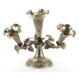 Anglo Indian silver coloured metal four branch epergne embossed with flowers, 298.8g