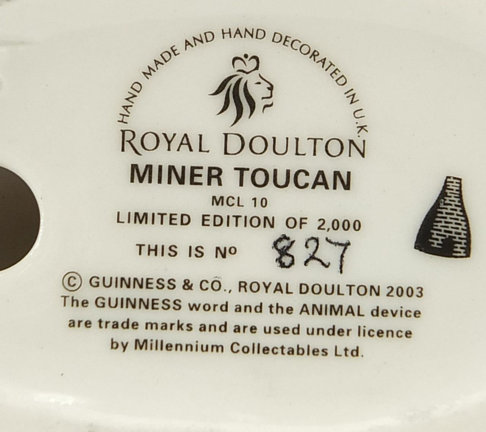 Two Royal Doulton toucans advertising Guinness comprising Miner Toucan 827/2000 and Seaside Toucan - Image 4 of 4