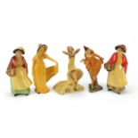 Five Wade cellulose figurines of Art Deco females, the largest 21cm high