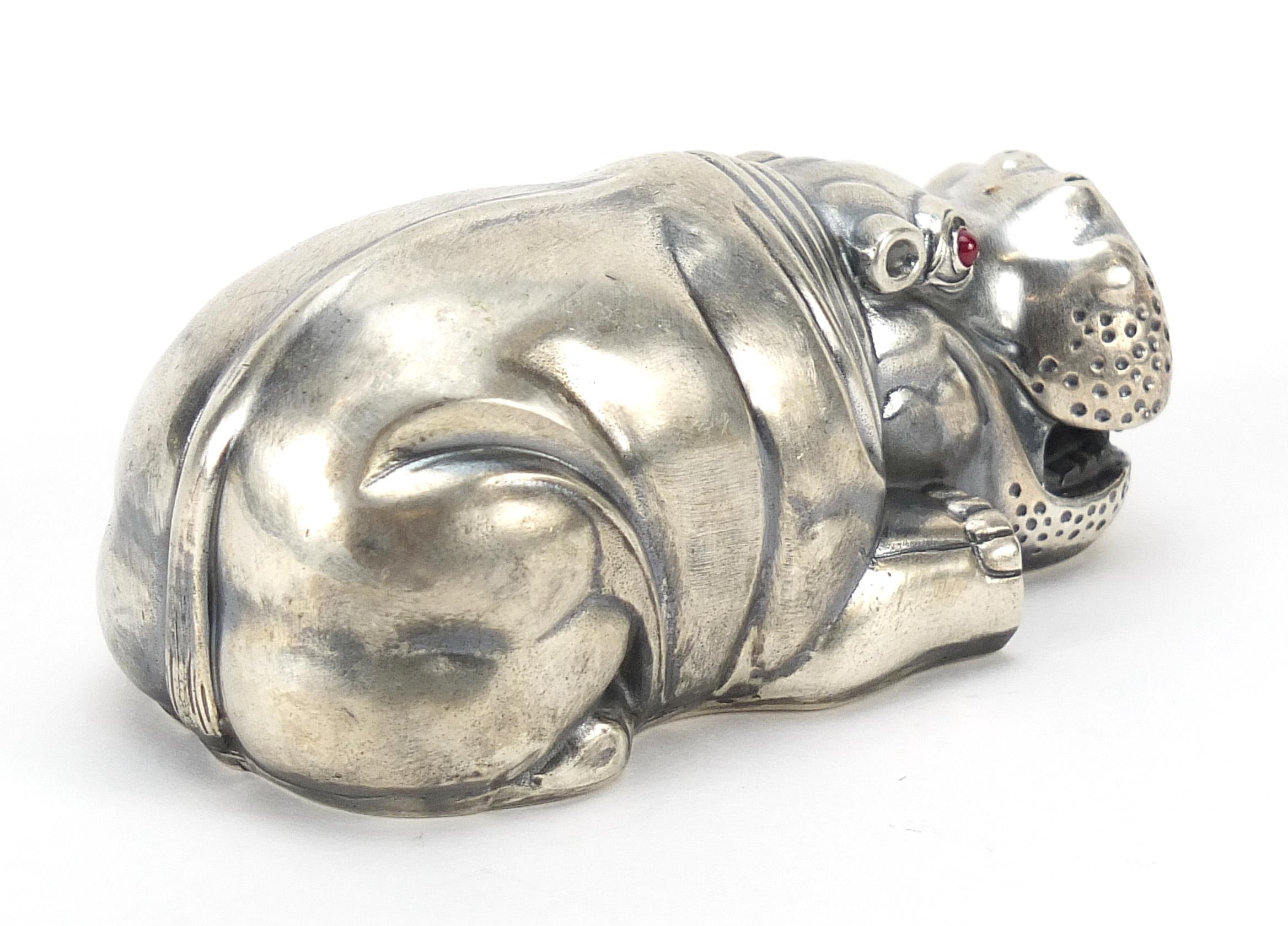 Silver hippopotamus paperweight with ruby eyes, impressed Russian marks to the base, 7.8cm in - Image 2 of 4