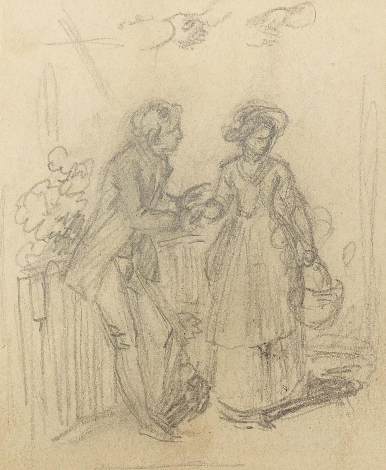 Manner of Joseph Wright of Derby - Study of a lady and gentleman, antique pencil drawing on paper,