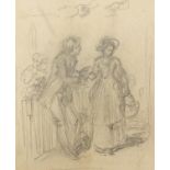 Manner of Joseph Wright of Derby - Study of a lady and gentleman, antique pencil drawing on paper,