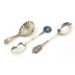 Victorian silver caddy spoon and two teaspoons for Kent County Lawn Tennis Association and London