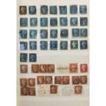 Predominantly Victorian British stamps arranged in an album including Penny Black, Tuppenny Blues