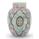 19th century opaque glass vase hand painted in the Islamic manner with flowers, 12.5cm high
