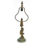 Gilt bronze Putti table lamp with fluorite style base, 47cm high