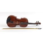 The Elysia violin by Stentor with bow and protective carry case, the back 42cm in length