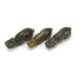 Three Islamic hardstone phallus carvings, each 8cm in length