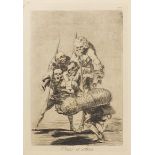 After Francisco de Goya - Unos a Otros, 19th century etching, mounted, unframed, 23cm x 16cm