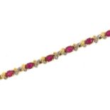 18ct gold ruby and diamond bracelet, 19cm in length, 12.4g