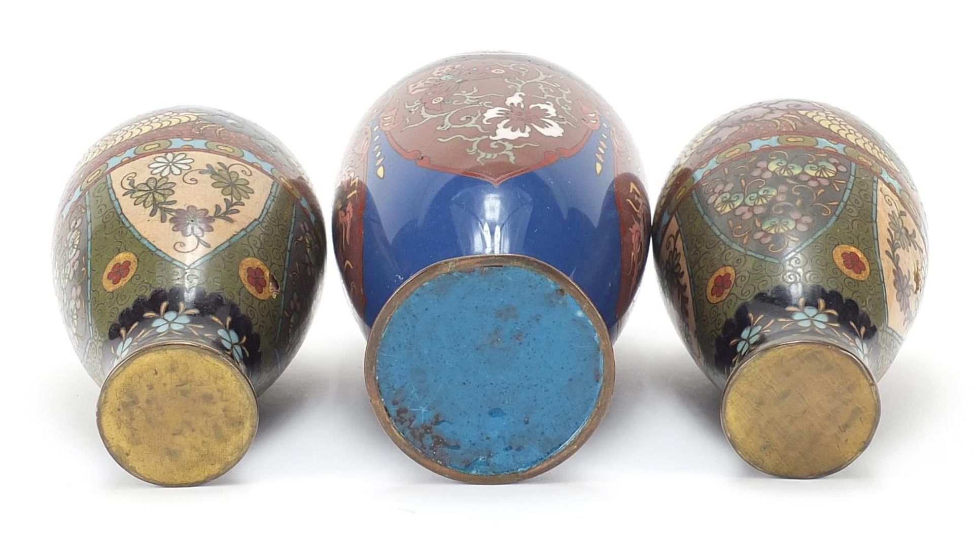 Three Japanese cloisonne vases including a pair the largest 25cm high - Image 3 of 3