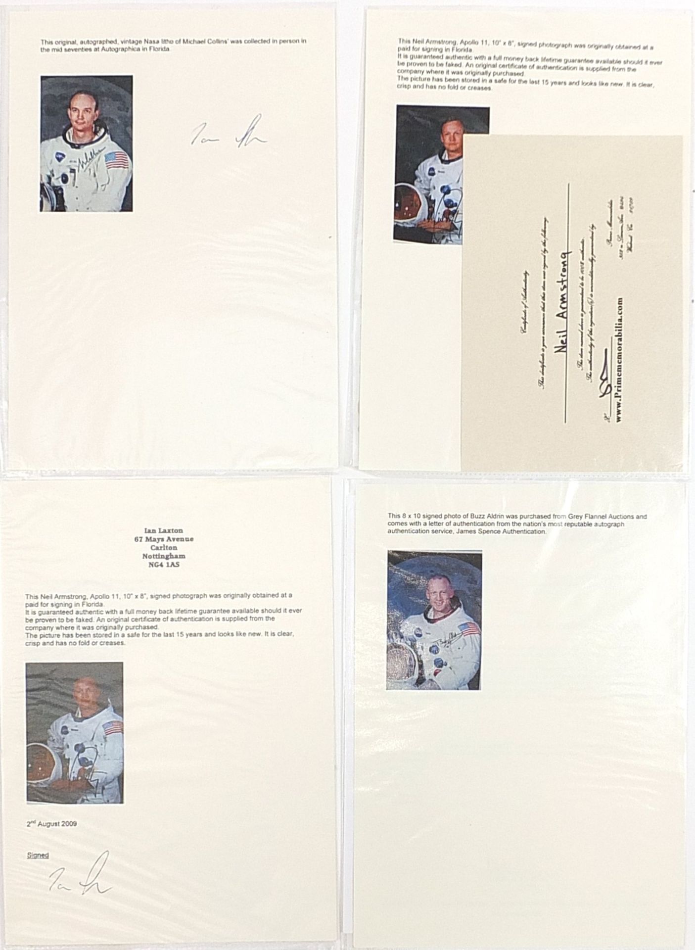 Neil Armstrong, Edwin Aldrin Junior and Michael Collins, Apollo 11 ink signatures on photographs, - Image 7 of 7