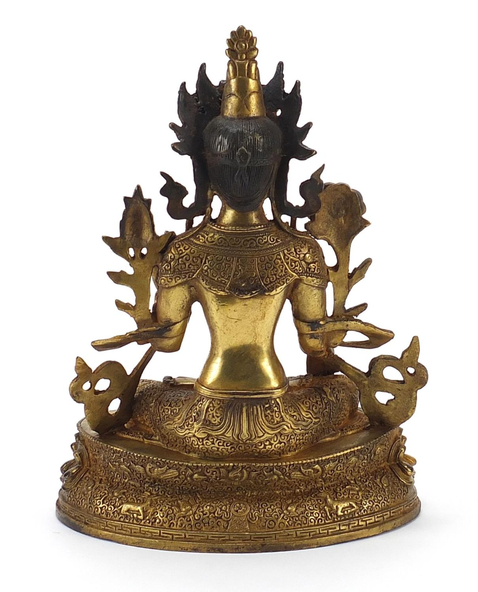 Chino Tibetan gilt bronze figure of seated Buddha, 28.5cm high - Image 2 of 3