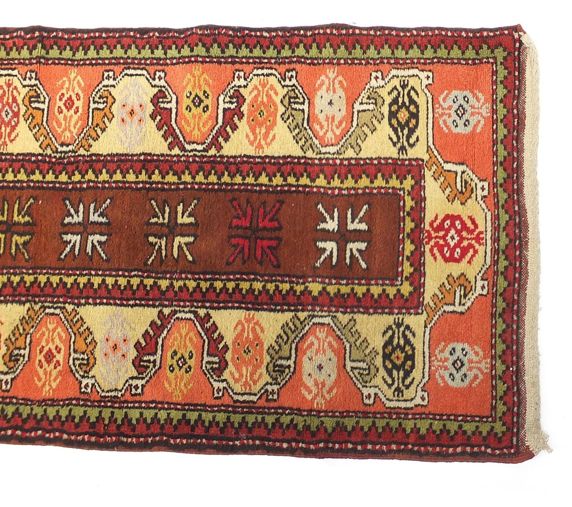 Rectangular Middle Eastern carpet runner having and all over geometric design, 275cm x 75cm - Image 3 of 5