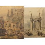 Attributed to Samuel Prout - Continental street scenes, two 19th century watercolours, each