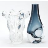 Two glass vases comprising Vannes and Krosno, the largest 32cm high