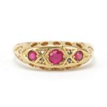18ct gold ruby and diamond ring, size R, 2.5g
