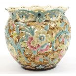 Continental pierced porcelain flower pot jardiniere in the style of Zsolnay Pecs, 35.5cm high x 35.