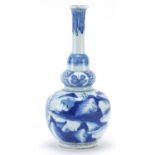 Chinese blue and white porcelain vase hand painted with a fisherman in a river landscape, 18.5cm