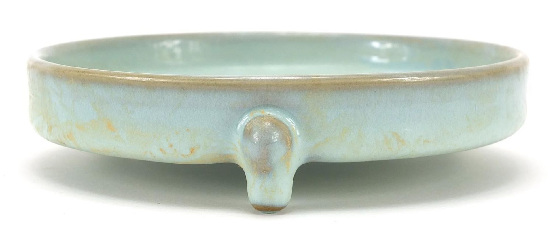 Chinese porcelain tripod censer having a celadon glaze, 14.5cm in diameter - Image 2 of 3