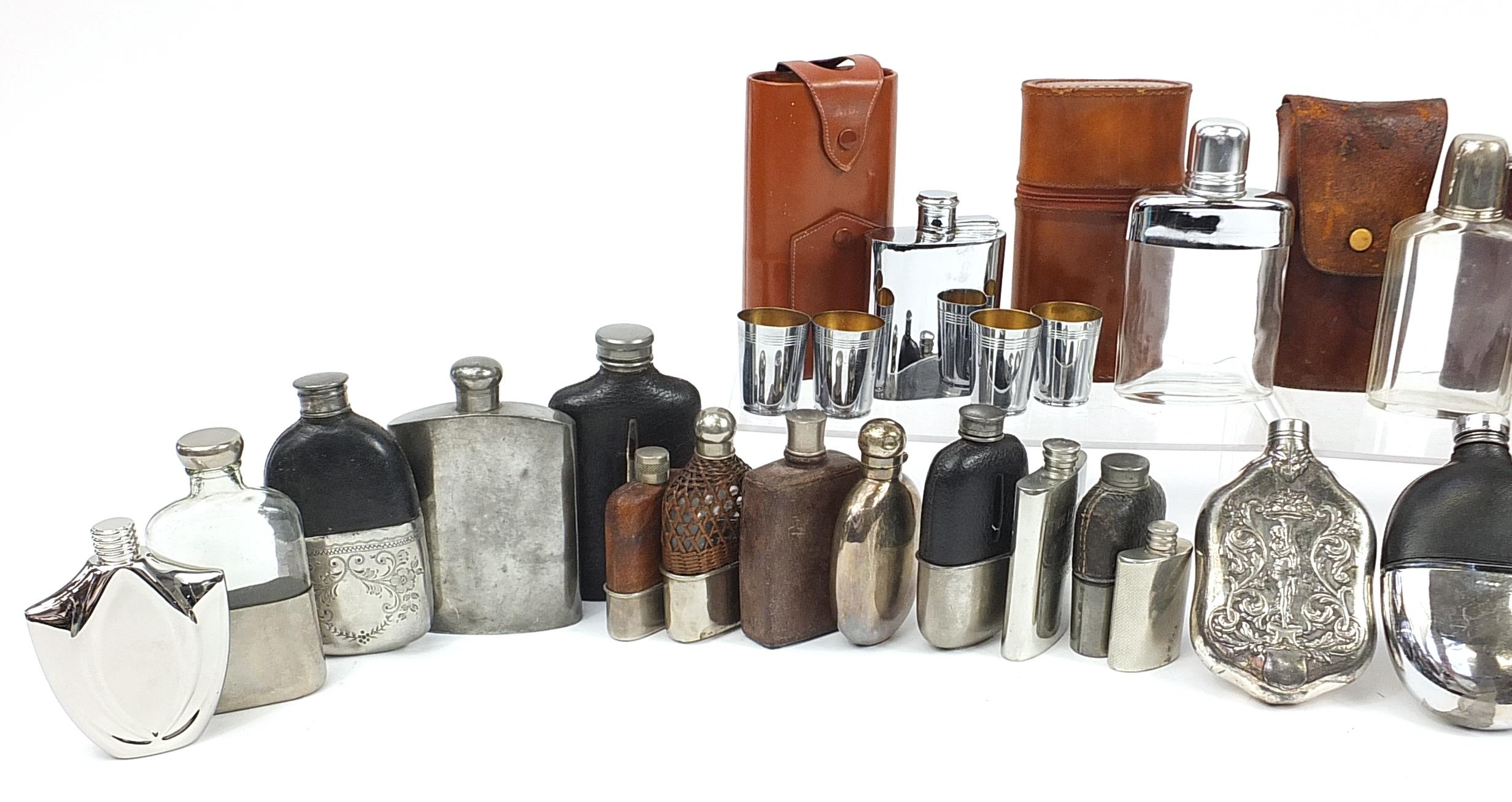 Large collection of antique and later hip flasks, the largest 20.5cm high - Image 2 of 4