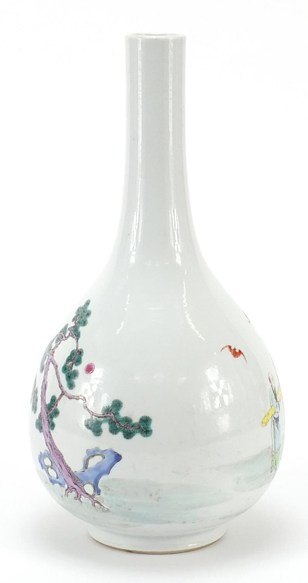 Chinese porcelain vase finely hand painted in the famille rose palette with an Emperor and - Image 2 of 3