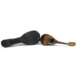 Italian rosewood mandolin with mother of pearl inlay with protective carry case, 61cm in length