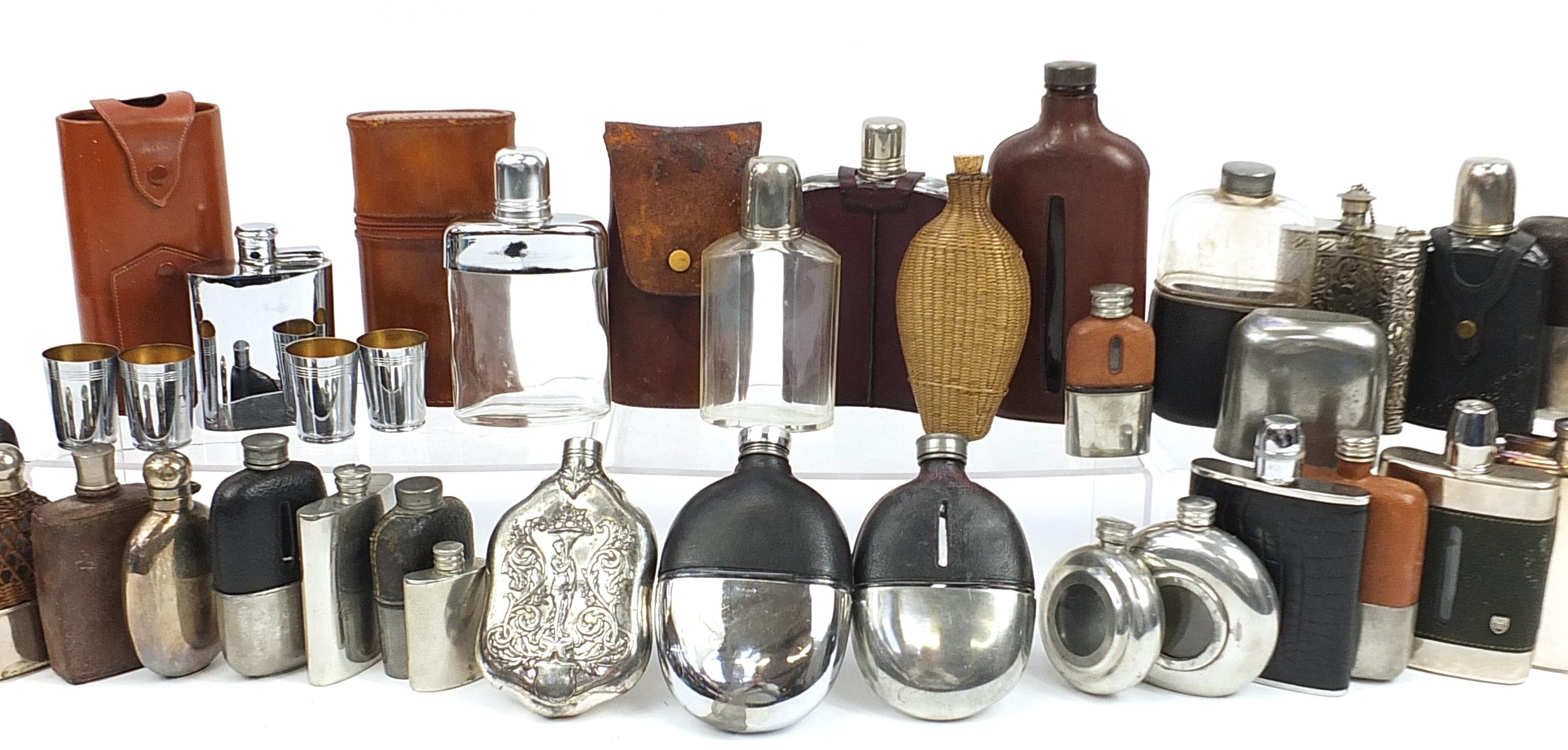 Large collection of antique and later hip flasks, the largest 20.5cm high - Image 3 of 4