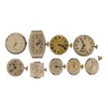 Ladies wristwatch movements and crystals including Rotary, Avia and Rolco, the largest 25mm high