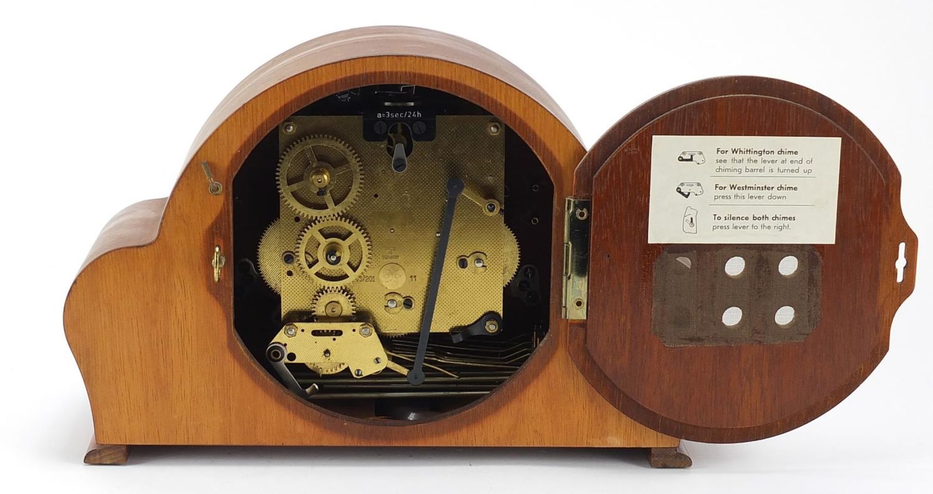 Junghans, German Art Deco style Westminster chiming mantle clock with Roman numerals, 30.5cm wide - Bild 4 aus 5