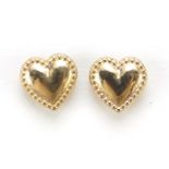 Pair of 9ct gold love heart stud earrings, 8mm high, 0.1g