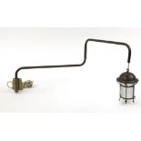 Art Nouveau adjustable brass wall light with hanging lamp and frosted glass shade, 65cm high