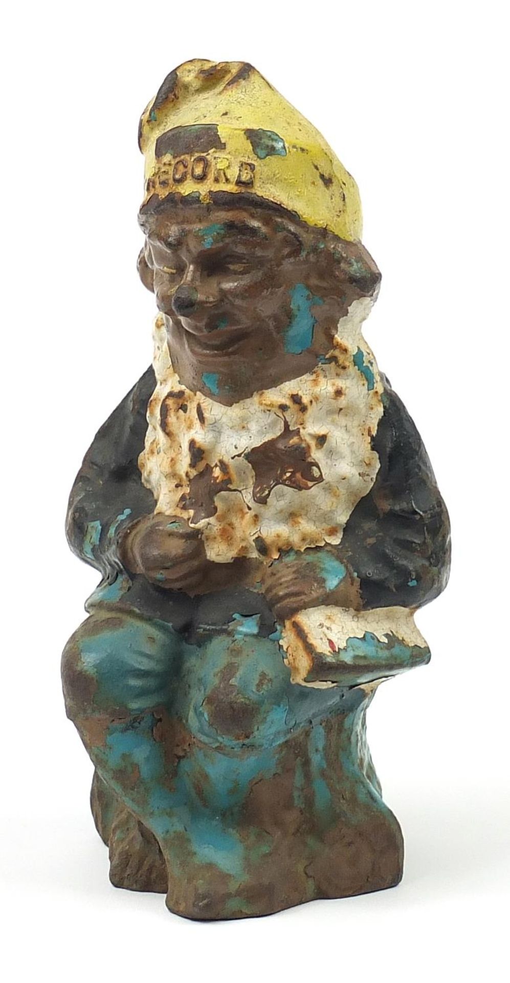 Painted cast iron advertising Record gnome, 25.5cm high