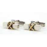 Tiffany & Co, pair of silver and 18ct gold cufflinks housed in a Martyn Pugh box, 2cm wide, 17.7g