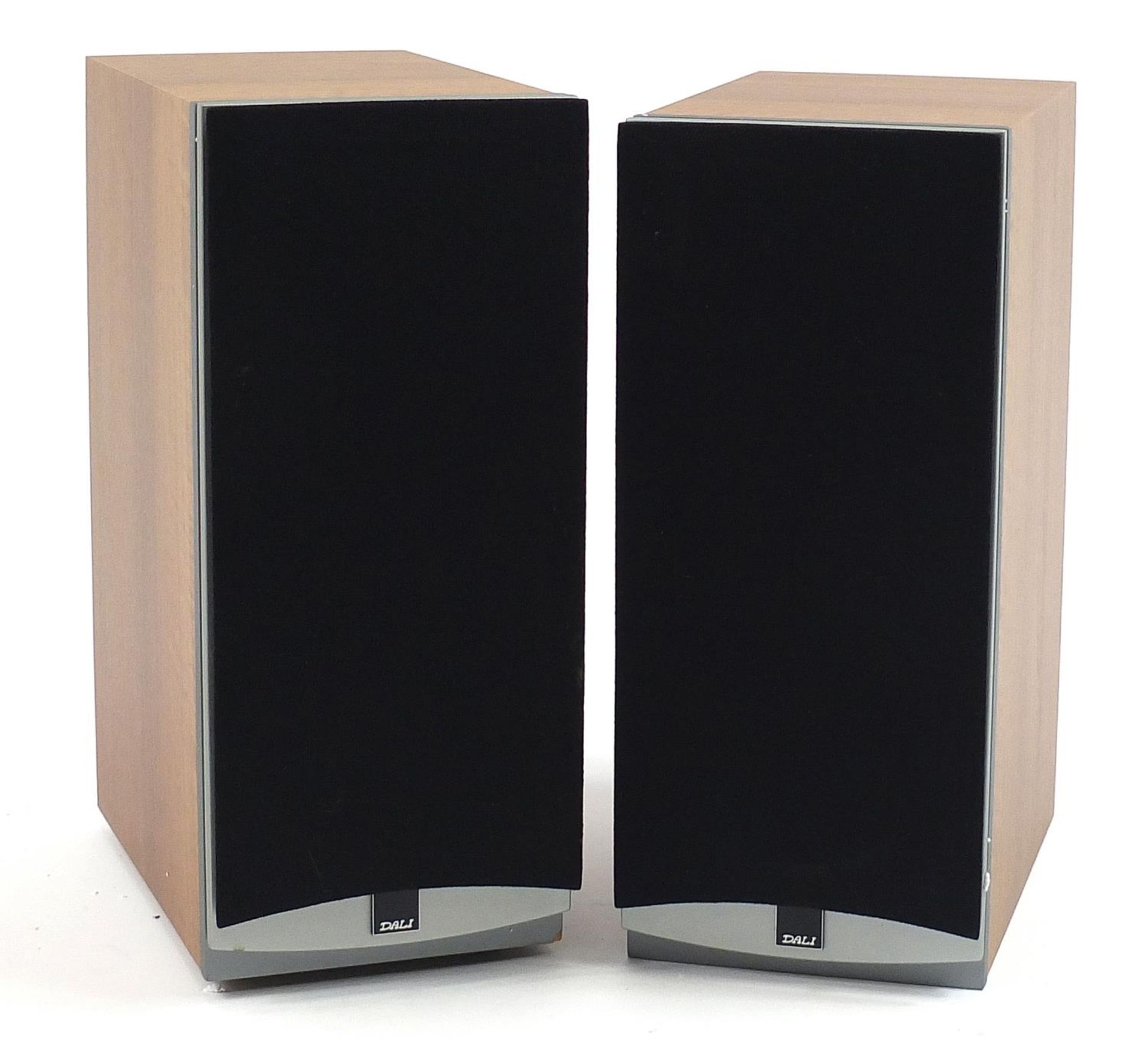 Pair of Ikon Dali light walnut speakers with box