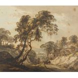 Entrance to Oxford from Headington Hill, 19th century ink and watercolour, indistinctly inscribed to