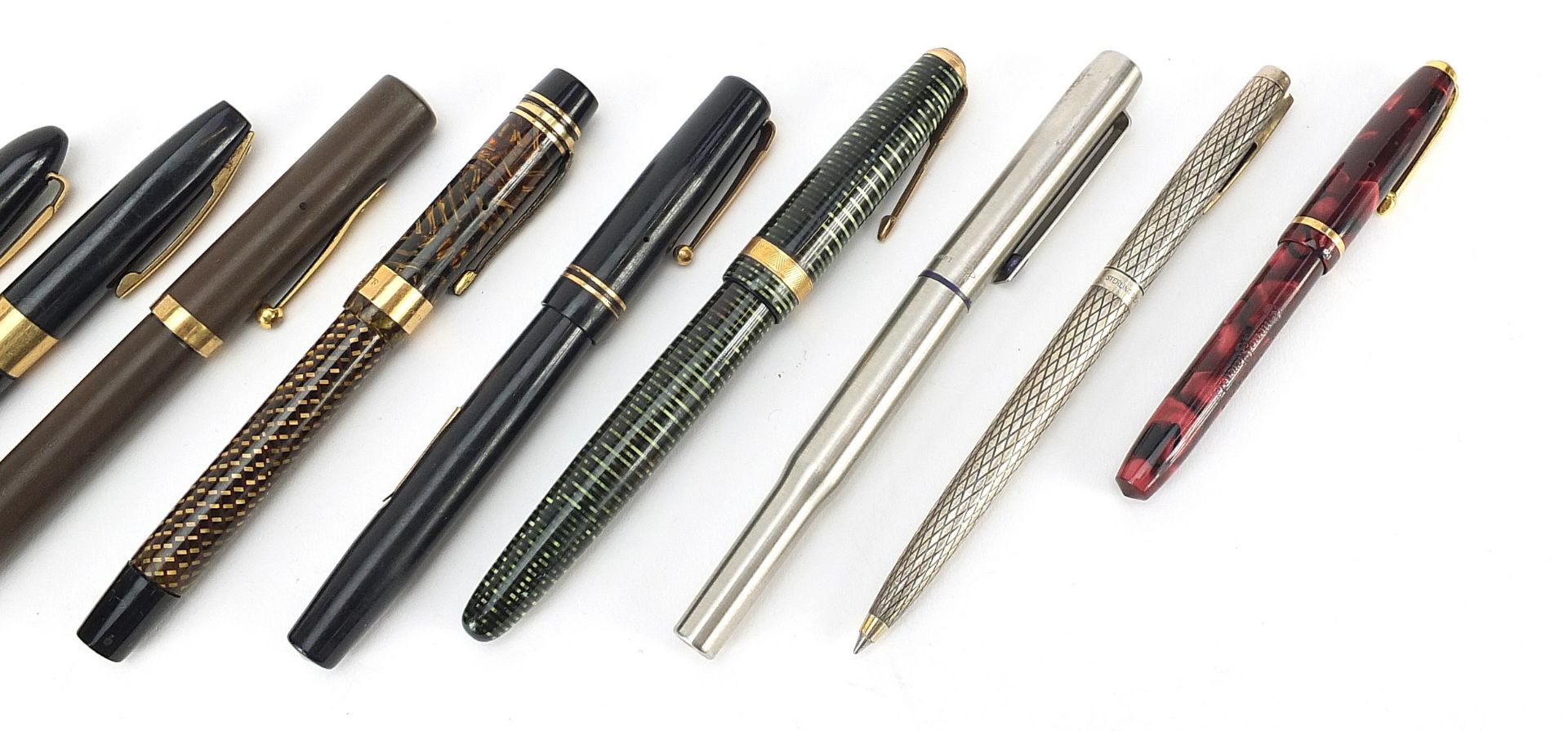 Ten vintage fountain pens, two with boxes and a silver Shaeffer ballpoint pen, including Swan, - Image 4 of 6