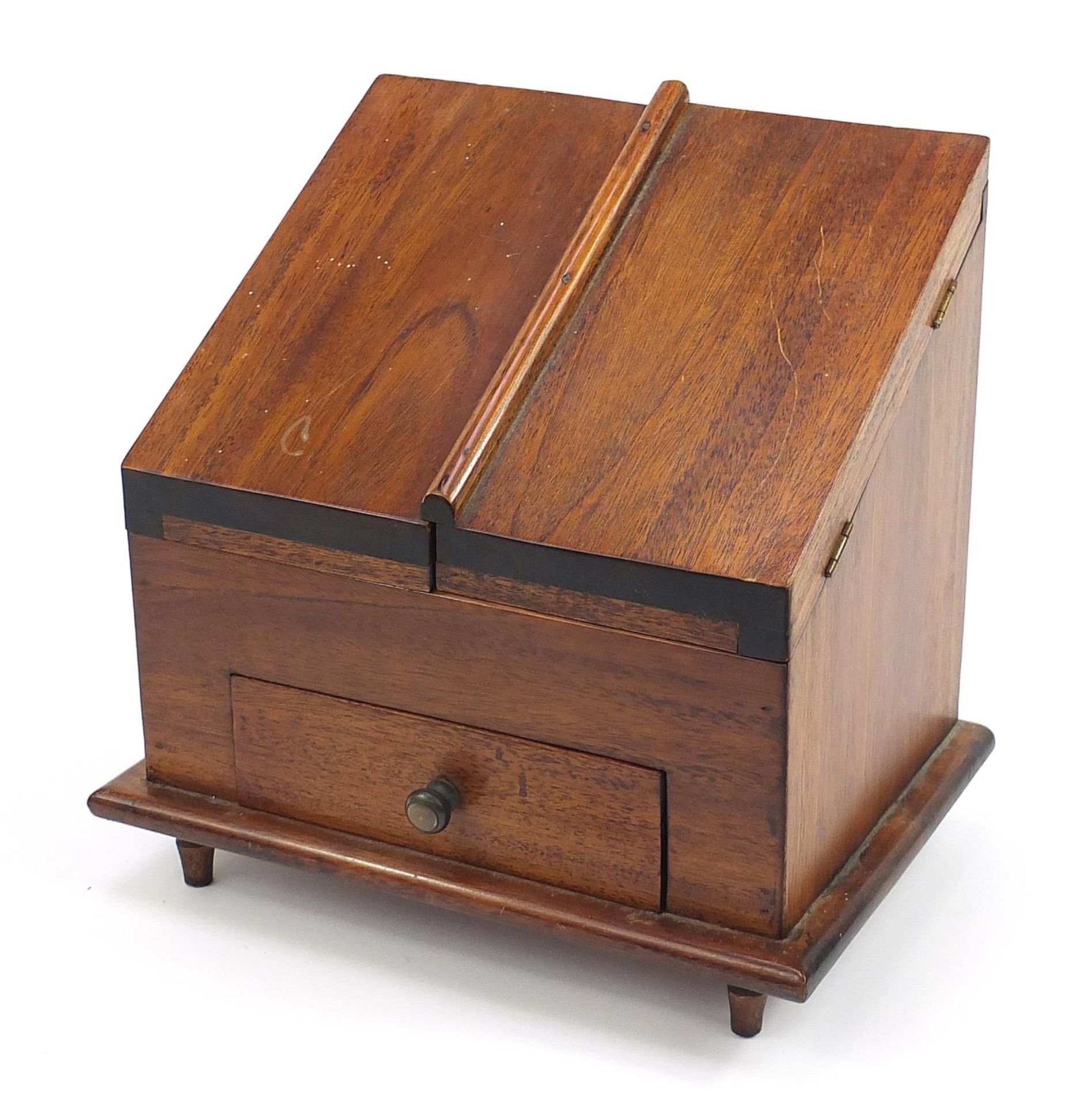 Hardwood table top stationary cabinet with drawer to the base, 32cm H x 30cm W x 23cm D